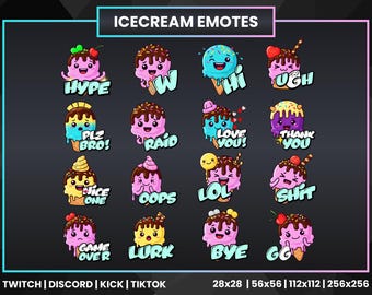 Animated Ice Cream Emotes Pack | Kawaii Stream Pack (PNG)