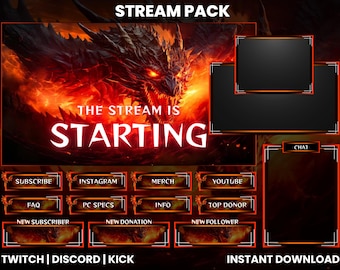 Dragon Twitch Stream Pack | Twitch Screen Overlays | Animated Webcam | Twitch Panel | Stream Overlay | Animated Screen | Intermission Screen