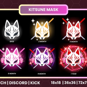 Stunning Kitsune Mask Twitch Sub Badges | Pink Kitsune Bit Badges | Kitsune Mask Designs | Japanese Fox | Pink Fox | White Fox Mask Badges