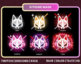 Kitsune Mask Twitch Sub Badges | Japanese Fox PNG