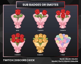 Flower Bouquet Twitch Sub Badges – Pastel Floral Evolution (Digital Download)