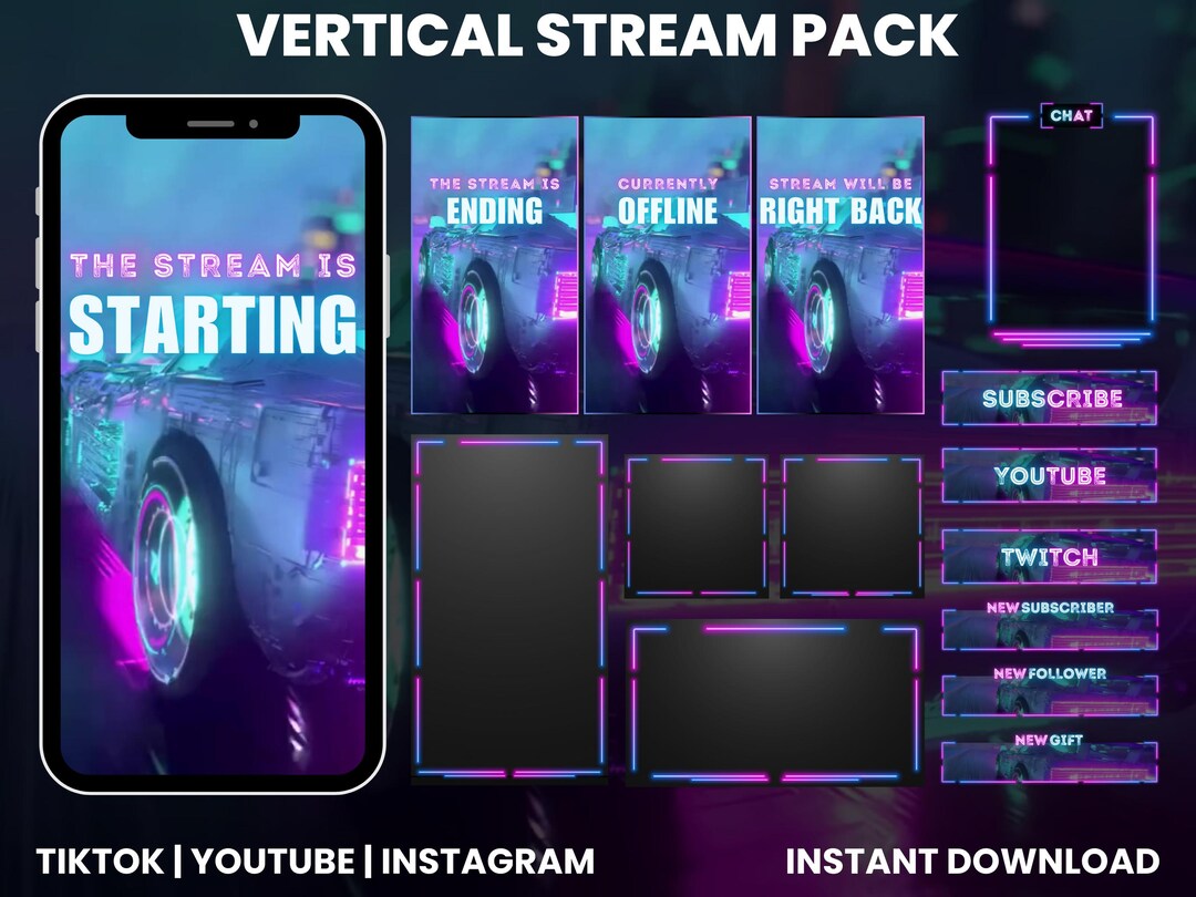 Flo Racing Overlay Neon Car Stream Pack | Racing Themed Overlays, Screens, Panels (digital ...