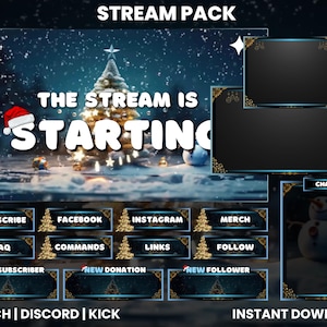 Schnee Weihnachten Stream Pack | Festliche Feiertags-Schneeflocken | Webkamera Overlay | Twitch Alarme | Twitch Panels | Chat Box Overlay | Twitch Overlay