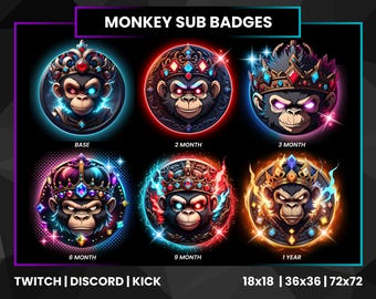 Monkey King Twitch Sub Badges | Crown Emblems (Instant Download)