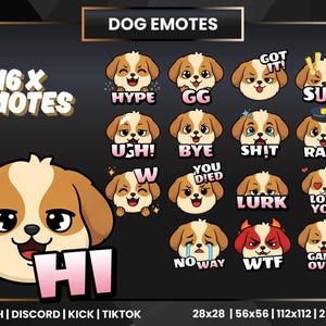 16 emotek psów | Pakiet uroczych emotek psów na Twitch | Zabawne emotki psów | Emotki psów chibi | Zabawne emotki zwierząt | Cyfrowe emotki psów | KICK