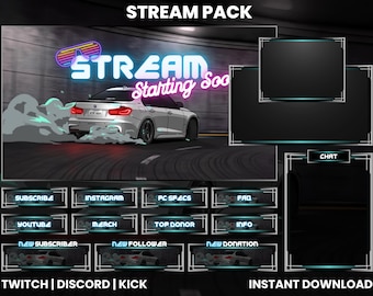 Racing Car Twitch Stream Pack | Animated Overlays, Screens, Panels