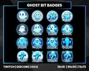 Emblemas de Bits Fantasma Azul Evolutivos para Twitch | Níveis de Torcida (Download Digital)