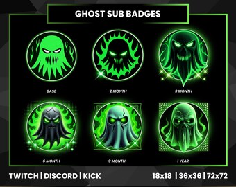 Green Ghost Twitch Sub Badges | Spooky Streamer Pack (Digital Download)