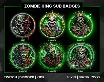 Zombie King Sub Abzeichen | Dark Twitch Bit Badges (Instant Download)
