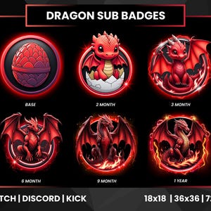 Red Dragon Chibi Twitch Sub Badges | Evolution Badges (PNG)