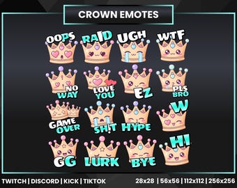 Crown Emotes Pack – Panda, Fox, Cat Twitch Stream Graphics (PNG Download)