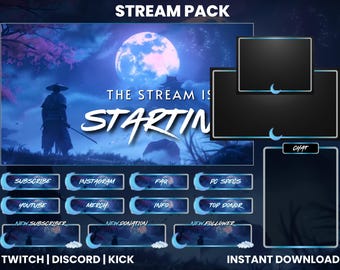 Samurai Ninja Twitch Stream Pack | Animated Screens, Overlays & Panels