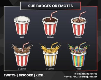 Soda Twitch Sub Badges - Colorful Drink Loyalty Badges (Digital Download)