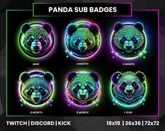 Emblemas de Sub do Neon Panda na Twitch | Emblemas de Transmissão | Emblemas de Expulsão | Reação à Expulsão (PNG)
