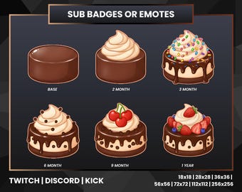Emblemas de Sub para Transmissão de Bolo de Chocolate | Twitch, Discord, Expulsão | Emote da Twitch (Download Digital)