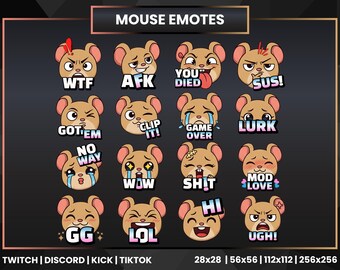 Emotes Mouse Stream | 16 Emotes Kawaii Chibi (Download Digital PNG)