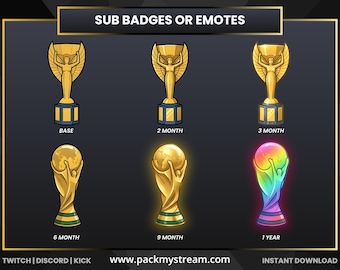 Gold World Cup Trophy Sub Badges for Twitch, Discord, Kick Badges | Kick Reaction