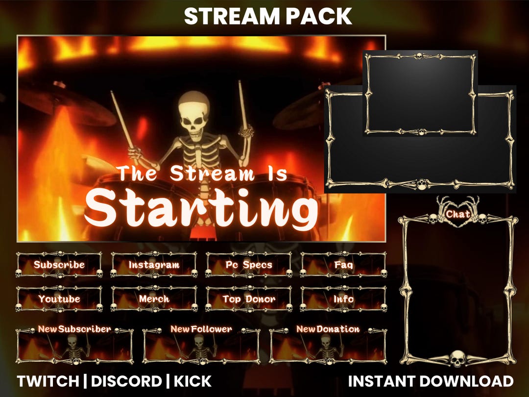 Skeleton Stream Pack | Gothic Twitch Overlay, Alerts & Panels - Etsy