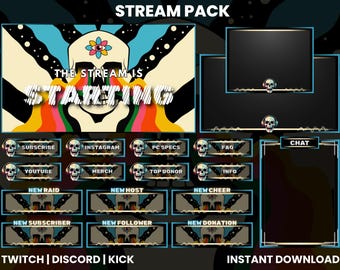 Psychedelic Skull Twitch Stream Pack | Trippy Overlay |