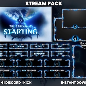 Blue Flame Skull Stream Pack | Dark-Themed | Gothic Overlay | Grim Reaper Overlay | Twitch Alerts | Panels | Chat Box | Twitch Overlay