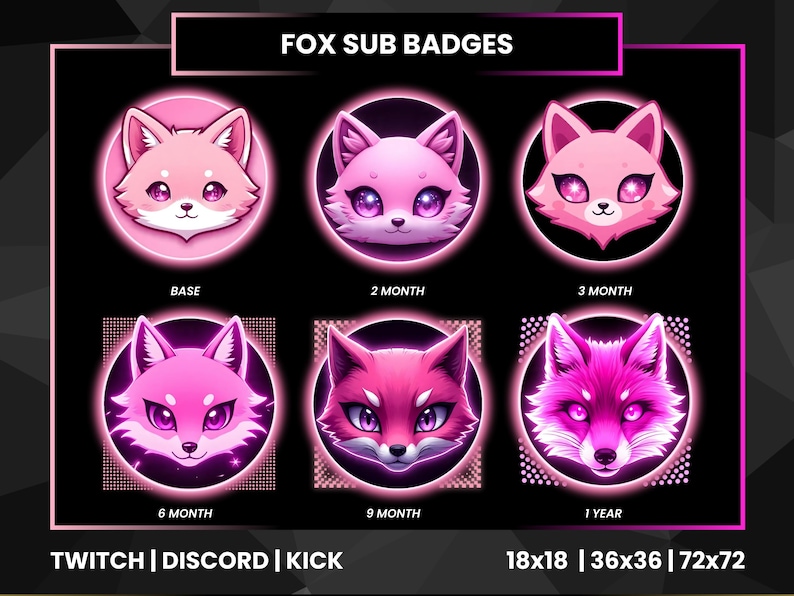 Pink Fox Sub Badges – Kawaii Kitsune Loyalty Badges (instant Download ...