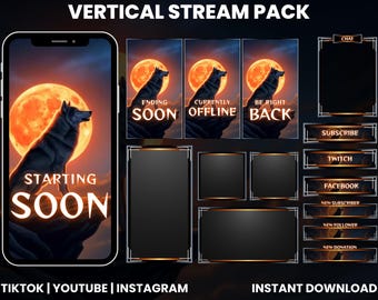 Dark Wolf Animated Twitch Stream Package | Vertical Overlays |