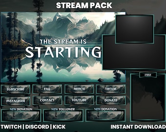 Pacote de Transmissão da Twitch com Tema de Lago | Telas Animadas, Sobreposições, Painéis (Download Digital) | Animação de Chute