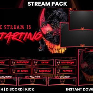 Red and Black Animated Twitch Stream Pack | Black Animated Screens | Red and Black Overlay | Twitch Alerts and Panels | Chat Box Overlay |