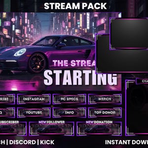 Animated Twitch Stream Pack| Twitch Screen Overlay | Super Car Stream Pack| Twitch Alerts | Chat Overlay | Twitch Panels | Intermission Obs