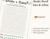 Gender Reveal Games Sopa de Letras Imprimible, Actividad Baby Shower, Juego Niño o Niña Versión Español, Descarga Inmediata