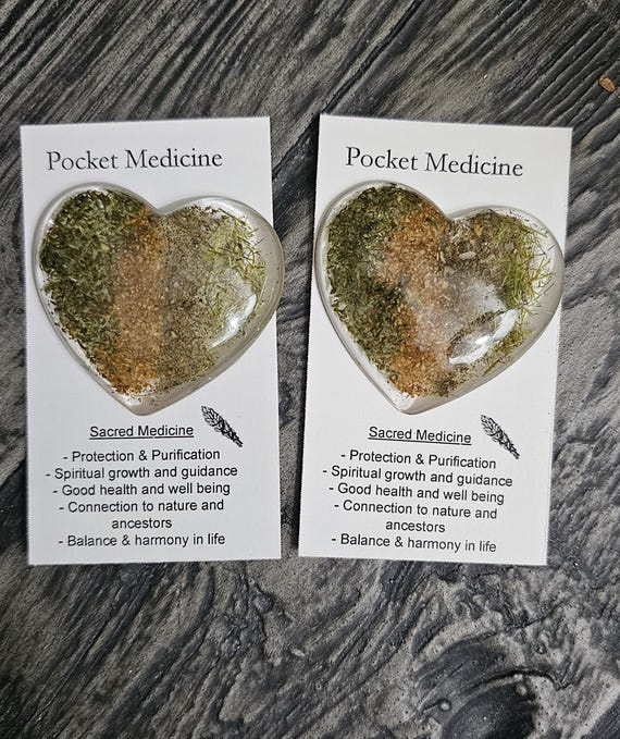 tobacco sacred medicine Sacred Medicine pocket heart contains Sage cedar Sweetgrass & Tobacco made  with Resin