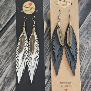 Leather Feather Bling Earrings FINAL SALE main image 1
