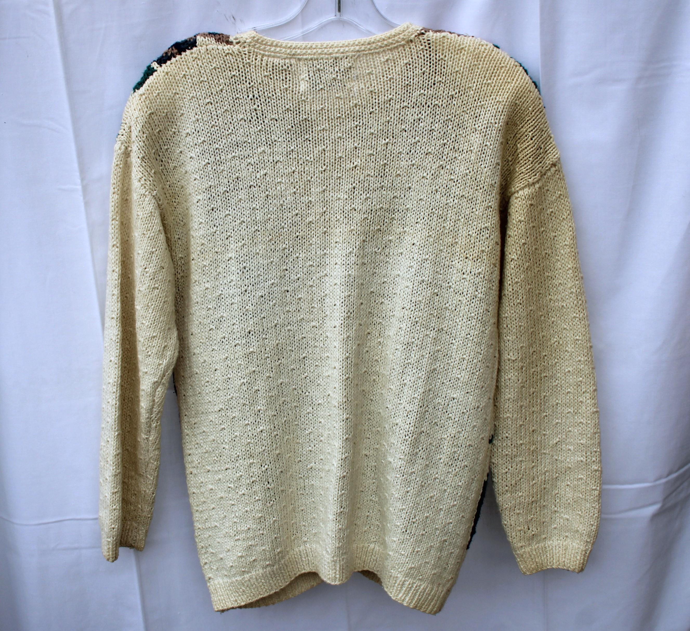 Vintage Hand Knit Grape Cardigan: 80s Floral Ramie Cotton Sweater