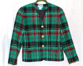 Blazer vintage de lana a cuadros Pendleton (talla pequeña 8), chaqueta con botones dorados de los años 90