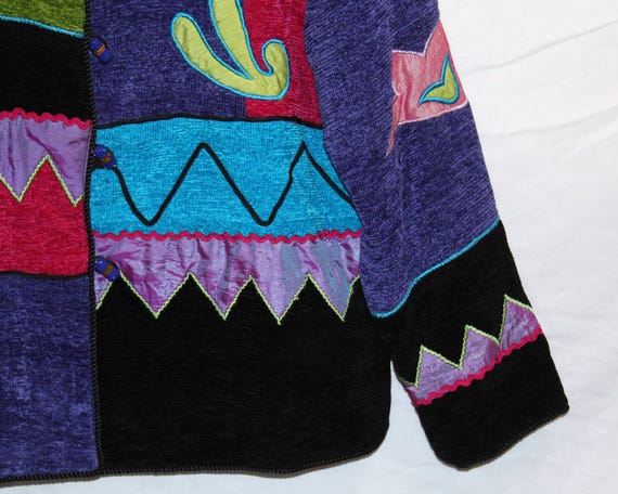 90s Patchwork Art Jacket - Colorblock Rayon Boho … - image 5