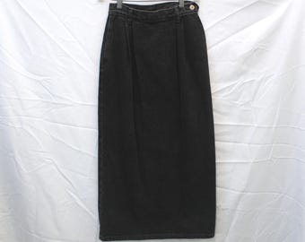 Vintage Y2K Wrangler Black Denim Maxi Skirt - Minimal 90s Straight Long Skirt - Model Off Duty