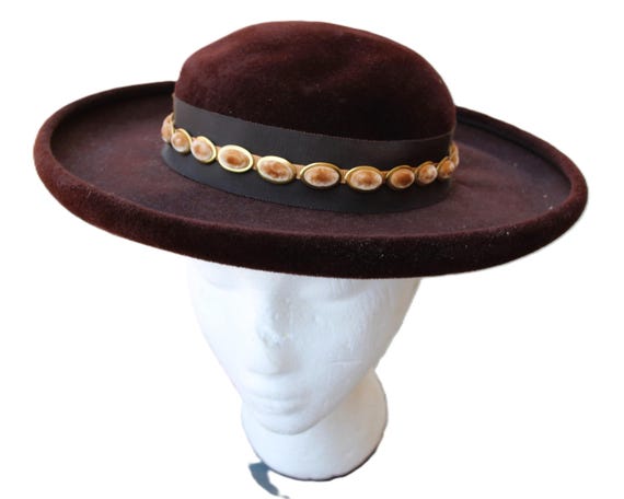 Vintage 1950s Molly Ann Velour Wide Brim Hat: Italian Mid  display picture 3