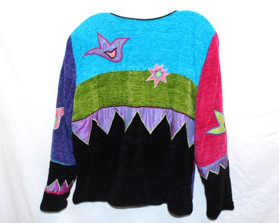 90s Patchwork Art Jacket - Colorblock Rayon Boho … - image 8