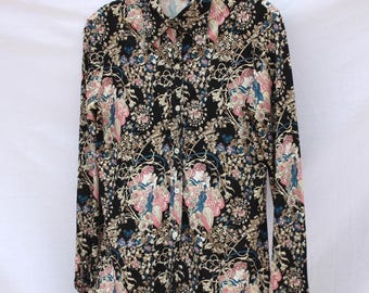 Vintage 70s Art Nouveau Goddess Blouse: Maggie's Print Works Boho Top