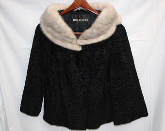 1950er Jahre Bullock Persischer Lammfell-Mantel mit Nerzkragen - Mid-Century Swing - Small / Medium