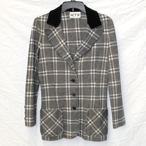 Vintage 90s Plaid Blazer - ACT III Black White Jacket - Velvet Collar - Clueless Vibes - Classic Structured Fit