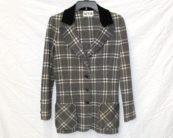 Vintage 90s Plaid Blazer - ACT III Black White Jacket - Velvet Collar - Clueless Vibes - Classic Structured Fit