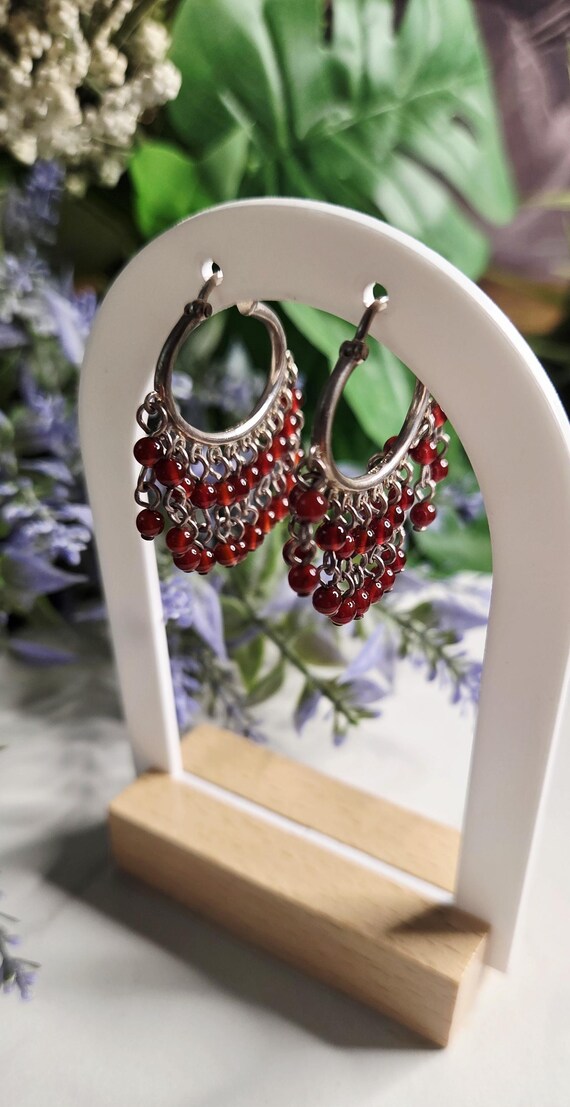 Sterling Silver Carnelian Beaded Hoop Earrings.