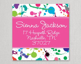 Art Party Return Address Stickers . for Return address, Favors, Treat Bags and Envelope Seals - paint splatters