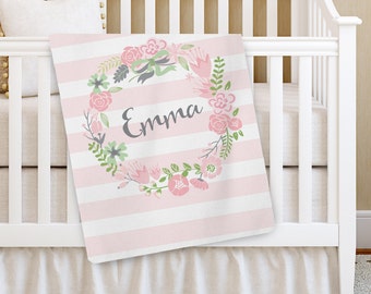 Personalized Baby Blanket, Pink Flower Girl Baby blanket, Receiving Blanket, Crib Blanket, Swaddling Blanket, Baby Shower Gift