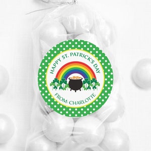 St. Patrick&#39;s Day Stickers - Rainbow with a pot of gold - Personalized Happy St. Patrick&#39;s Day - 12 per sheet or print at home digital file