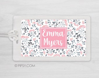 Kids Bag Tag Luggage Tag - Boho floral, Personalized and Laminated, 2 sided