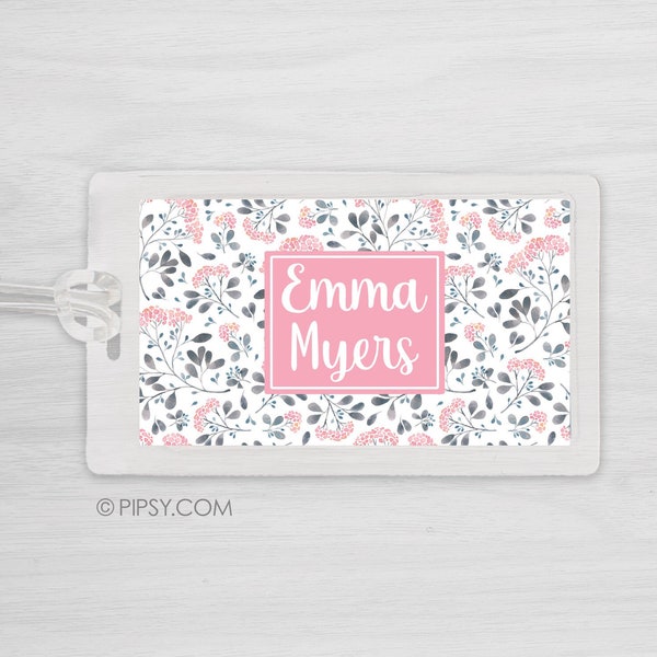 Kids Bag Tag Luggage Tag - Boho floral, Personalized and Laminated, 2 sided