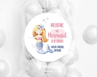 Valentine's Day Stickers - Mermaid - We were mermaid to be friends - 12 per sheet or print at home digital file