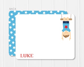 Gymnastics Thank you Notes - Boy Gymnastics Thank you cards - Flat Notecards Stationery